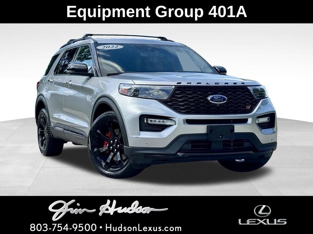 2022 Ford Explorer ST in Iconic Silver Metallic — front three-quarter view