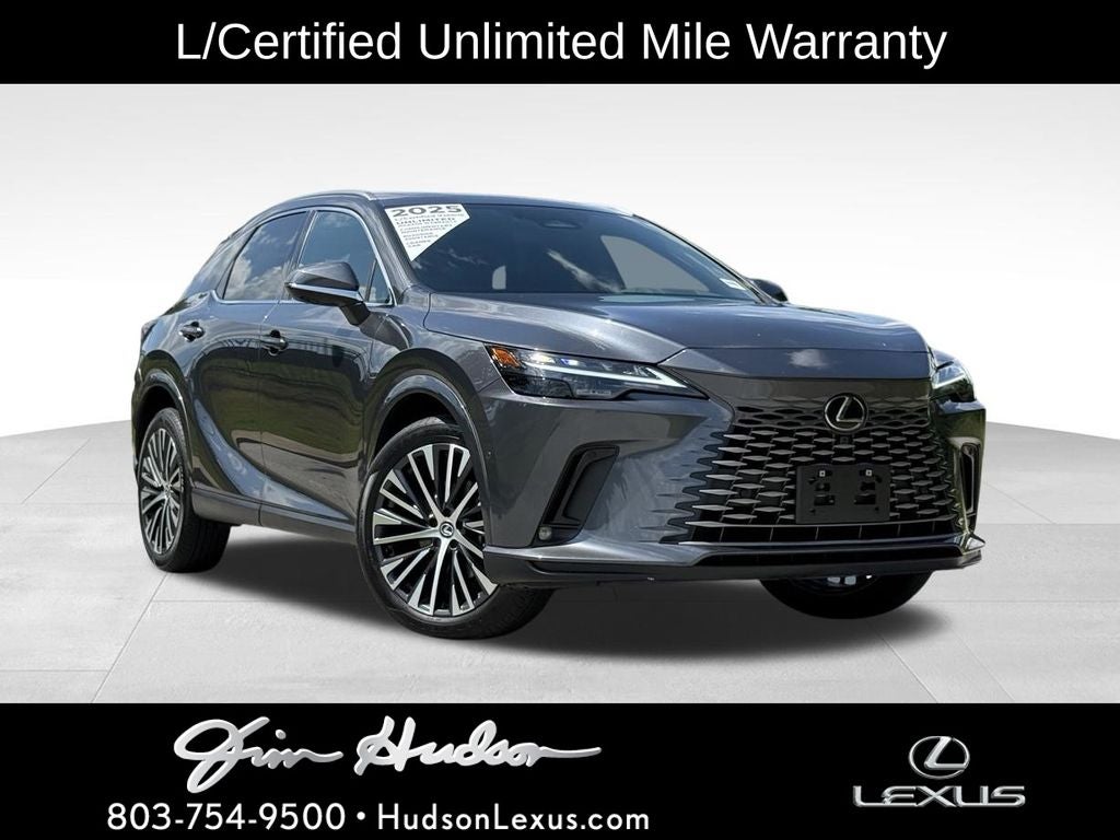 2025 Lexus RX 350h Premium Plus Navigation L/Certified Unlimited Mile Warranty in Cloudburst Gray — front three-quarter view