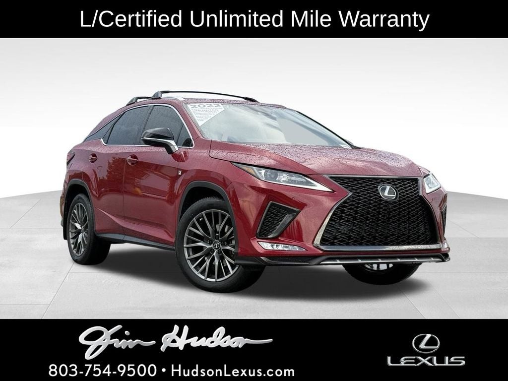 2022 Lexus RX 350 F Sport Handling Navigation L/Certified Unlimited Mile Warranty in Matador Red Mica — front three-quarter view