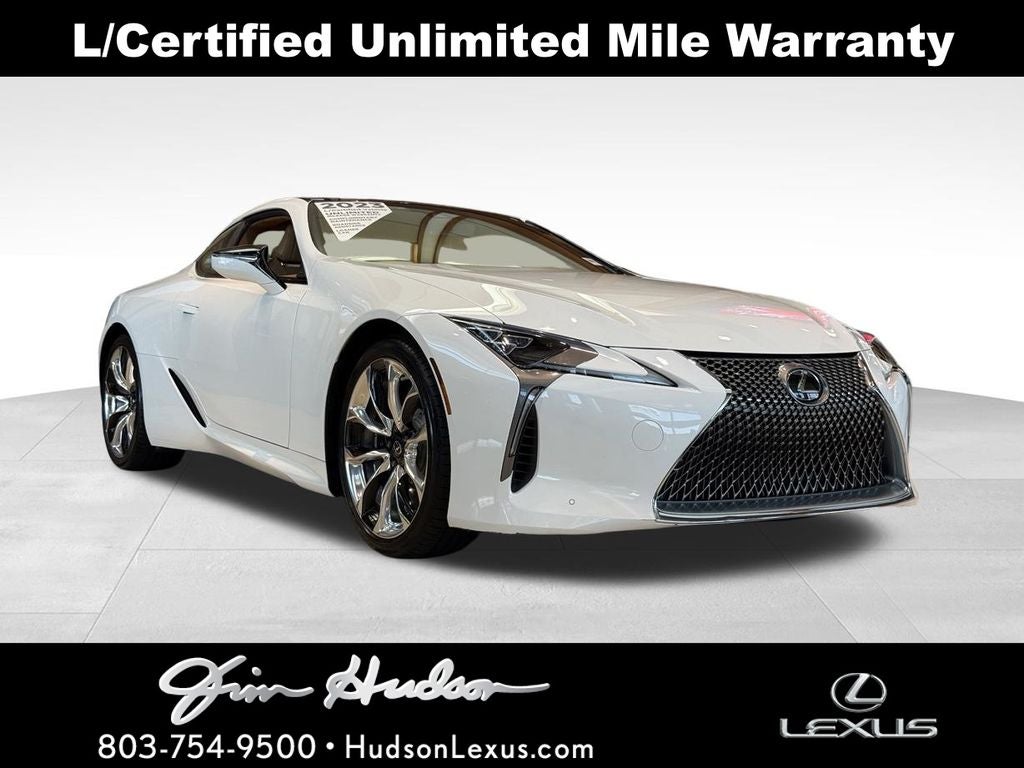 2023 Lexus LC 500 Dynamic Handling L/Certified Unlimited Mile Warran in Ultra White — front three-quarter view